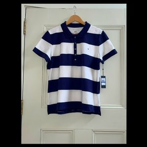 Blue and White Striped Polo